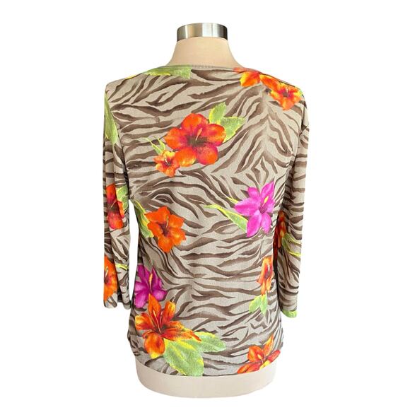 Additions by Chico's Tropical Animal Print 3/4 Sleeve Tee LARGE Vacation Travel - Picture 4 of 6